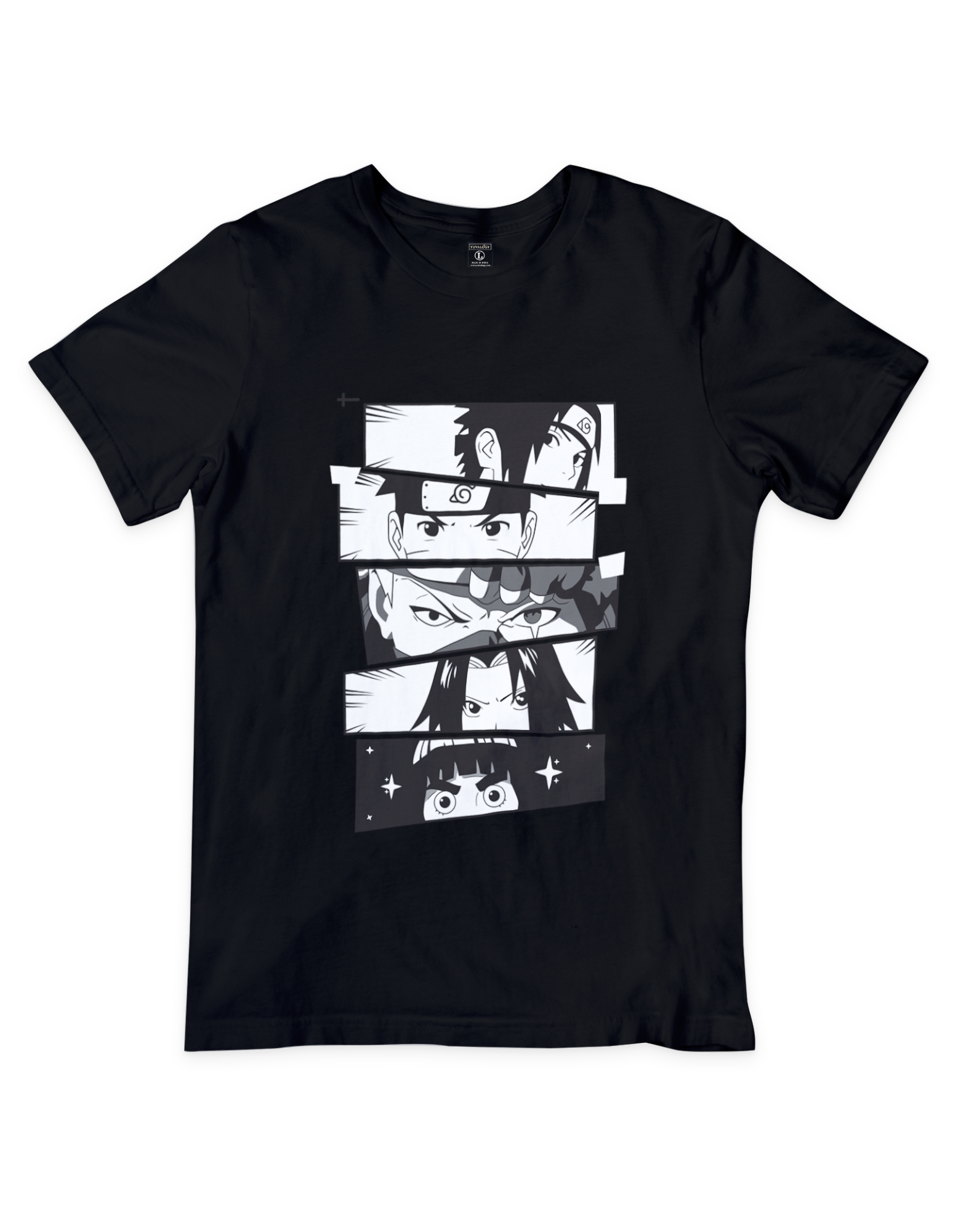 Naruto eyes design t-shirt - vibrant artwork featuring iconic Naruto characters in a striking black color palette